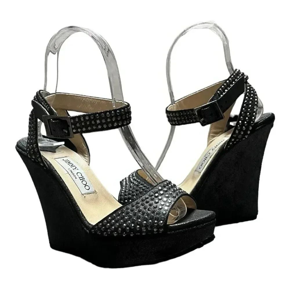 Women’s AUTHENTIC JIMMY CHOO LUXURY Studded Pablo Platform metallic Wedges sz 38